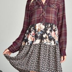 Plaid and Floral Women's Dress